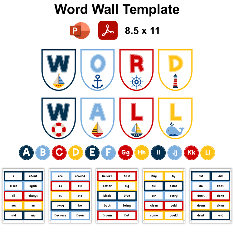 Word Wall Template - Nautical | Editable