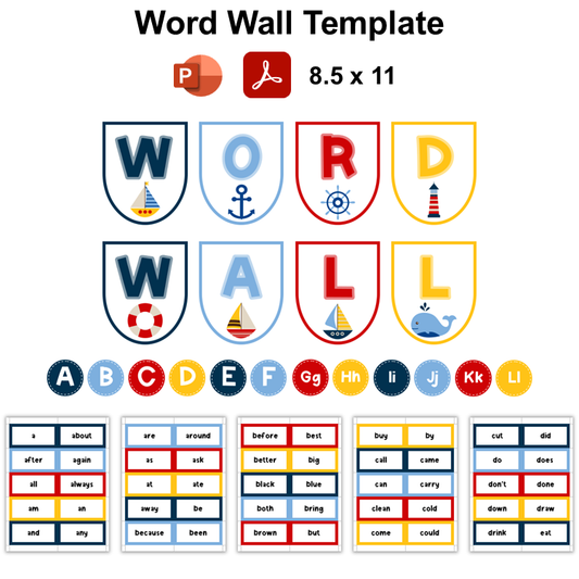Word Wall Template - Nautical | Editable