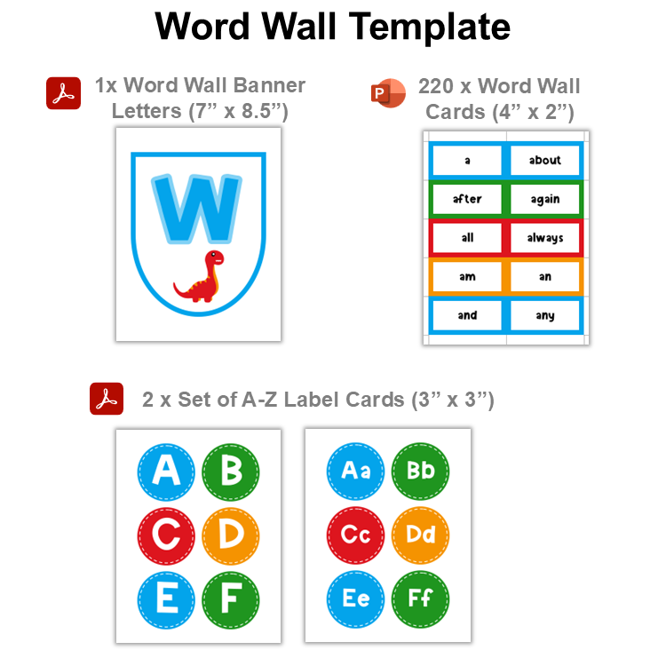 Word Wall Template - Cute Dinosaur | Editable