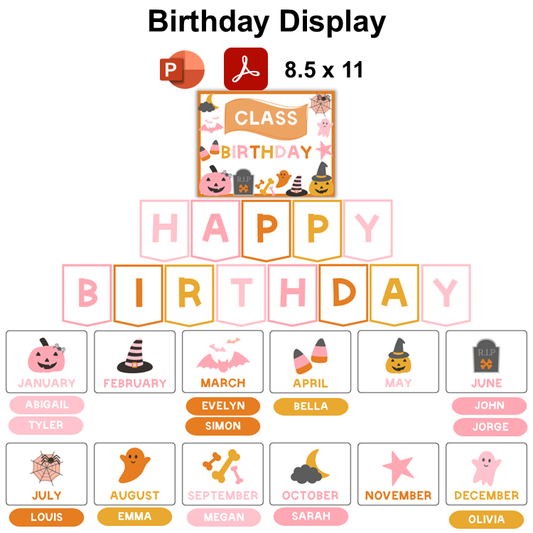 Birthday Display - Pink Halloween | Editable