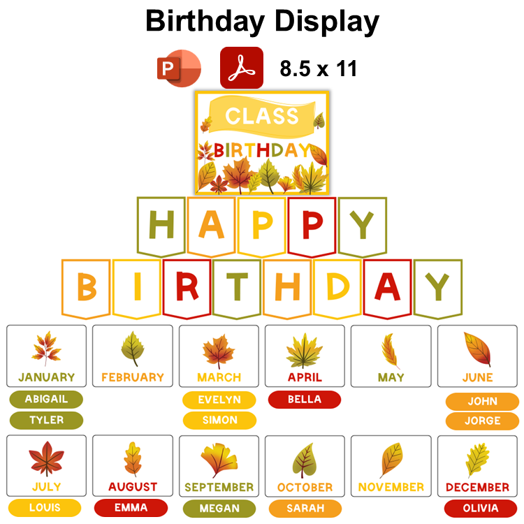 Birthday Display - Autumn Leaves | Editable