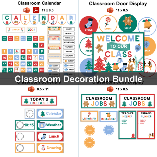 Classroom Decor Bundle - Bright Christmas | Editable