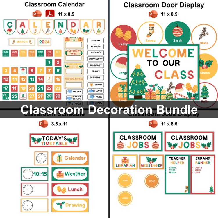 Classroom Decor Bundle - Cute Christmas | Editable