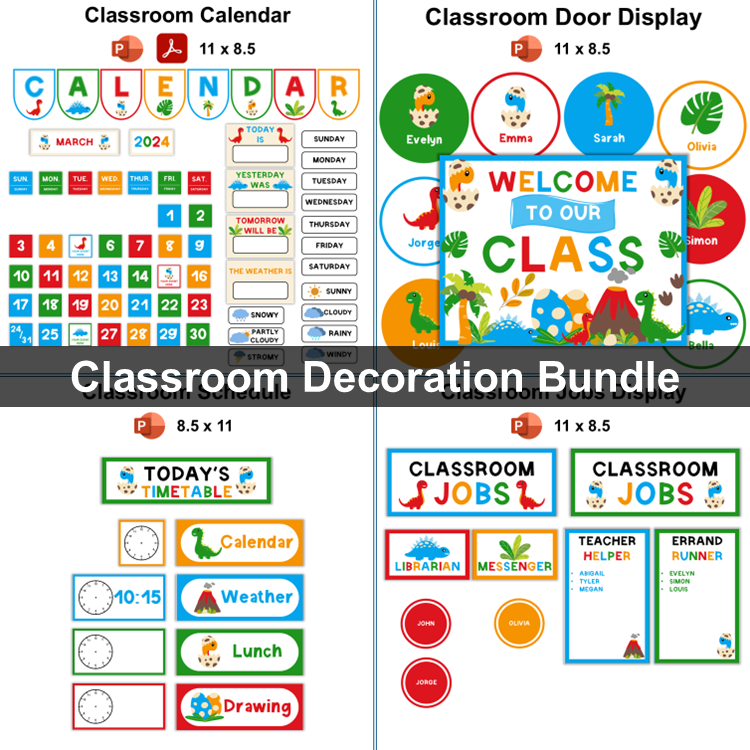Classroom Decor Bundle - Cute Dinosaur | Editable