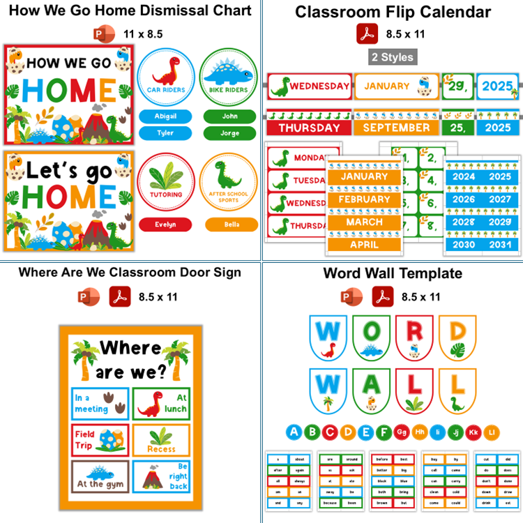 Classroom Decor Bundle - Cute Dinosaur | Editable
