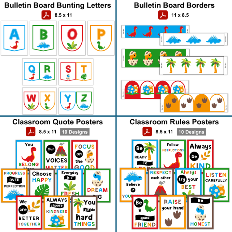 Classroom Decor Bundle - Cute Dinosaur | Editable