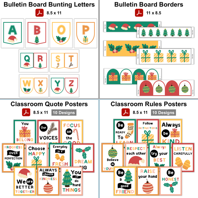Classroom Decor Bundle - Cute Christmas | Editable