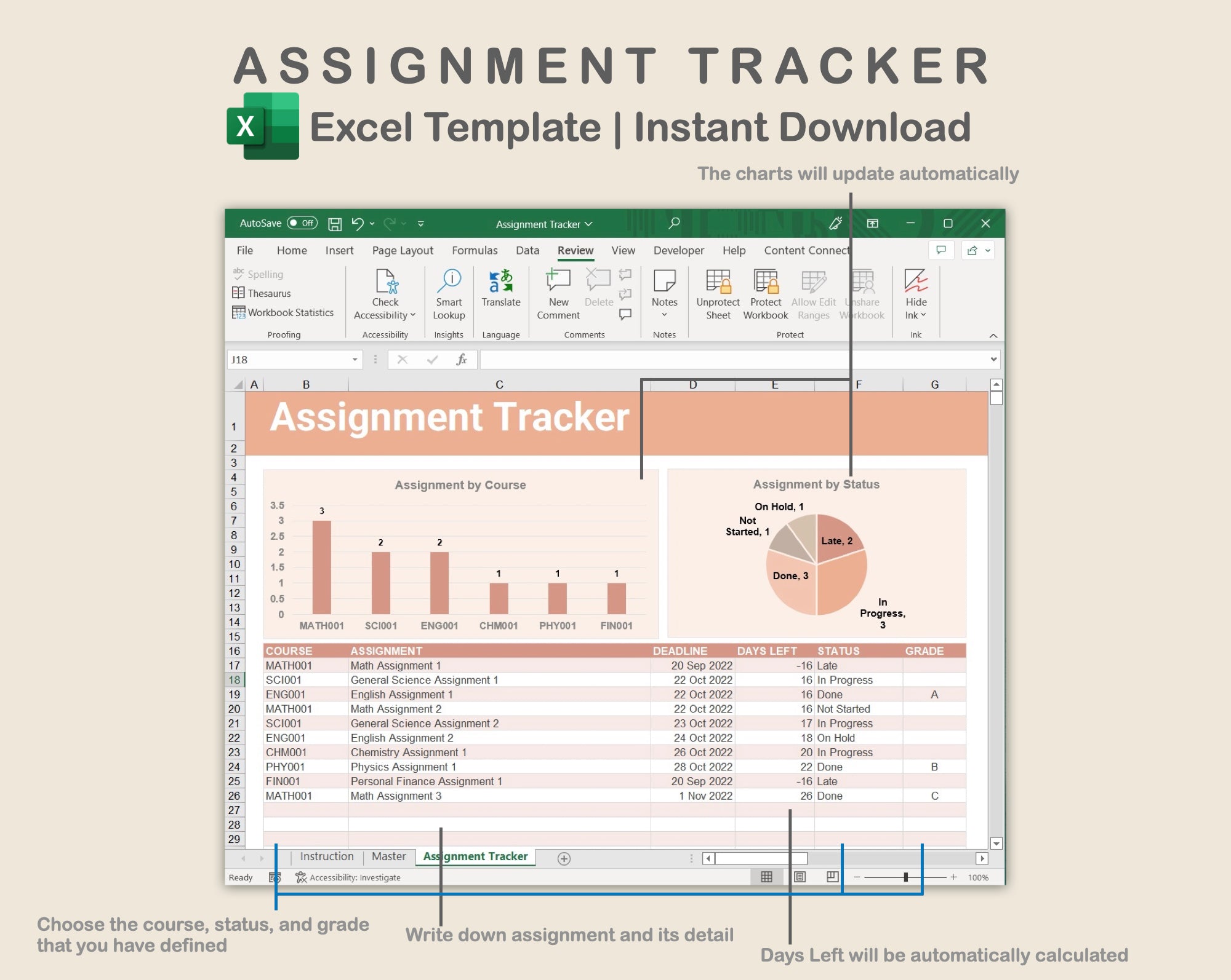 Excel Assignment Track Excel - Assignment Tracker - Neutral – kjunstudio