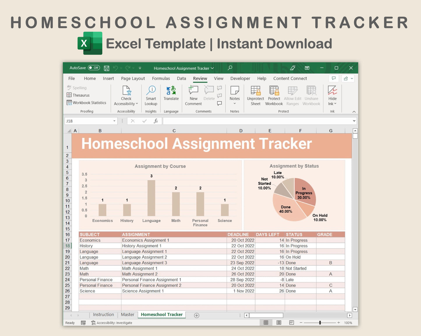 Excel - Homeschool Assignment Tracker - Neutral