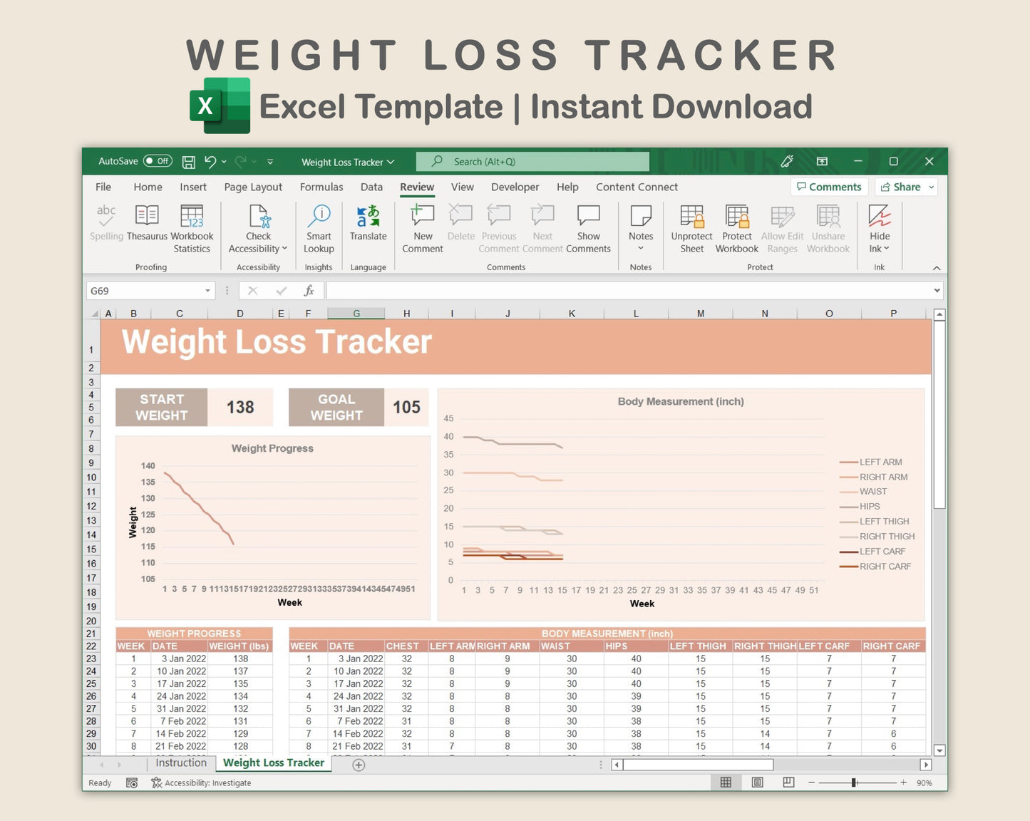 Excel - Weight Loss Tracker - Neutral