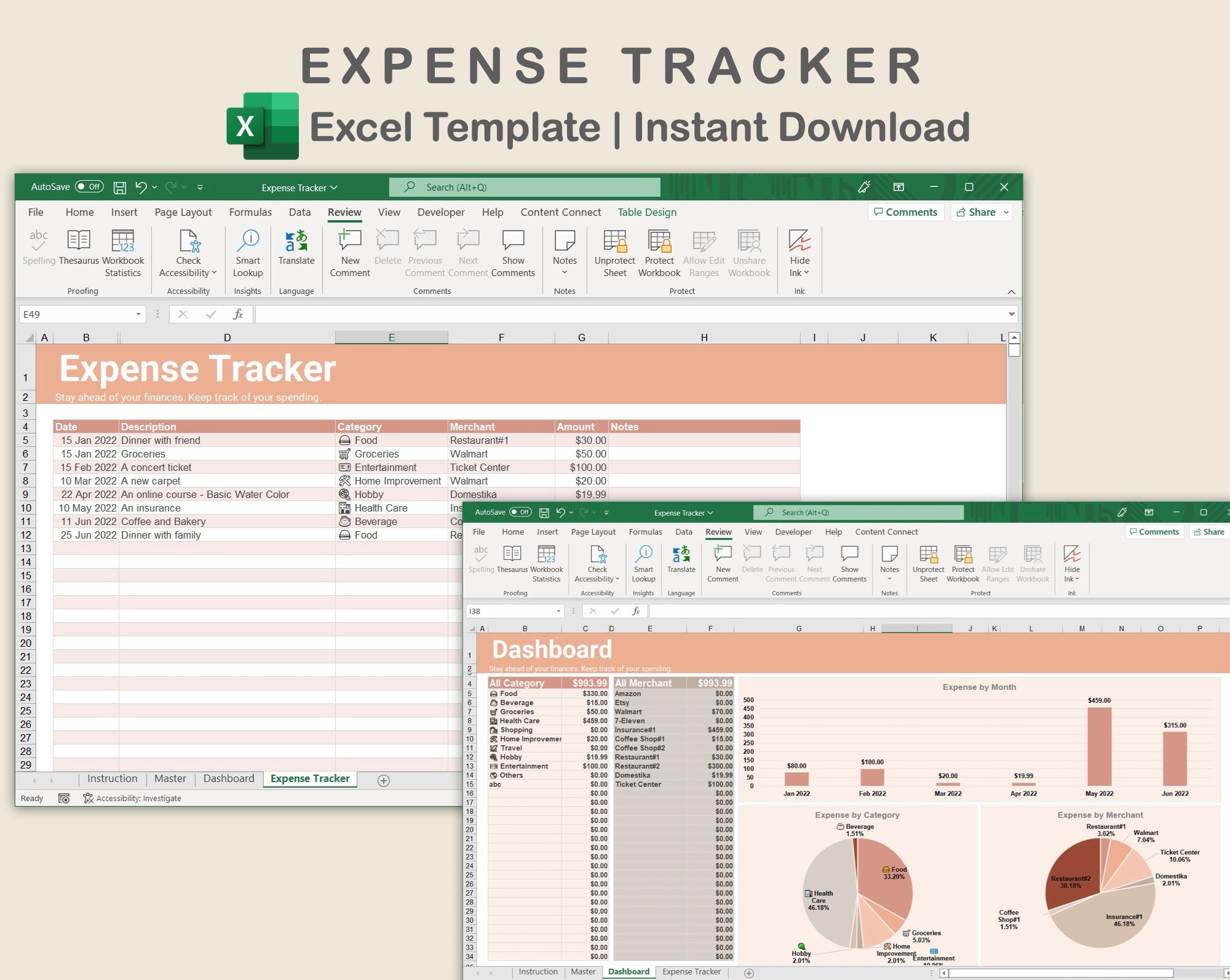 Excel Expense Tracker Neutral kjunstudio