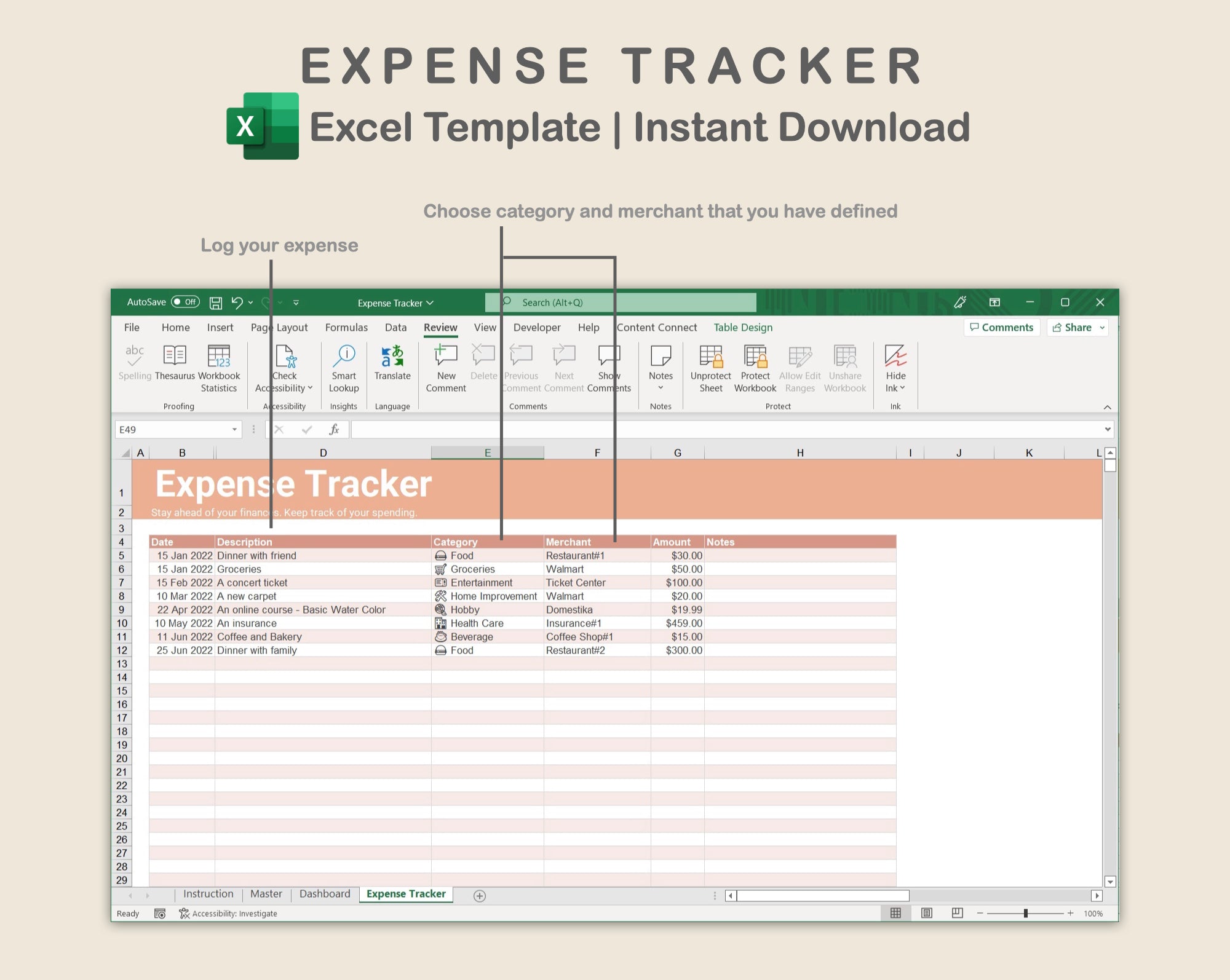 Excel - Expense Tracker - Neutral – kjunstudio