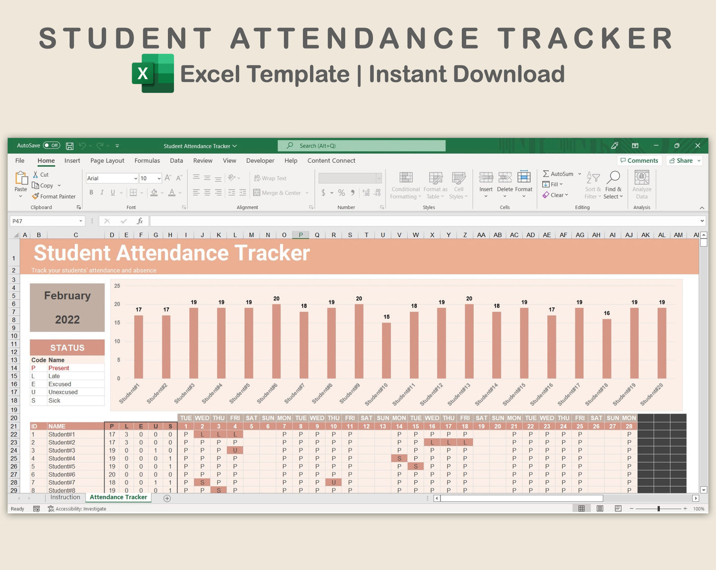 Excel - Student Attendance Tracker - Neutral