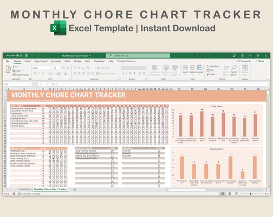 Excel - Monthly Chore Chart Tracker - Neutral