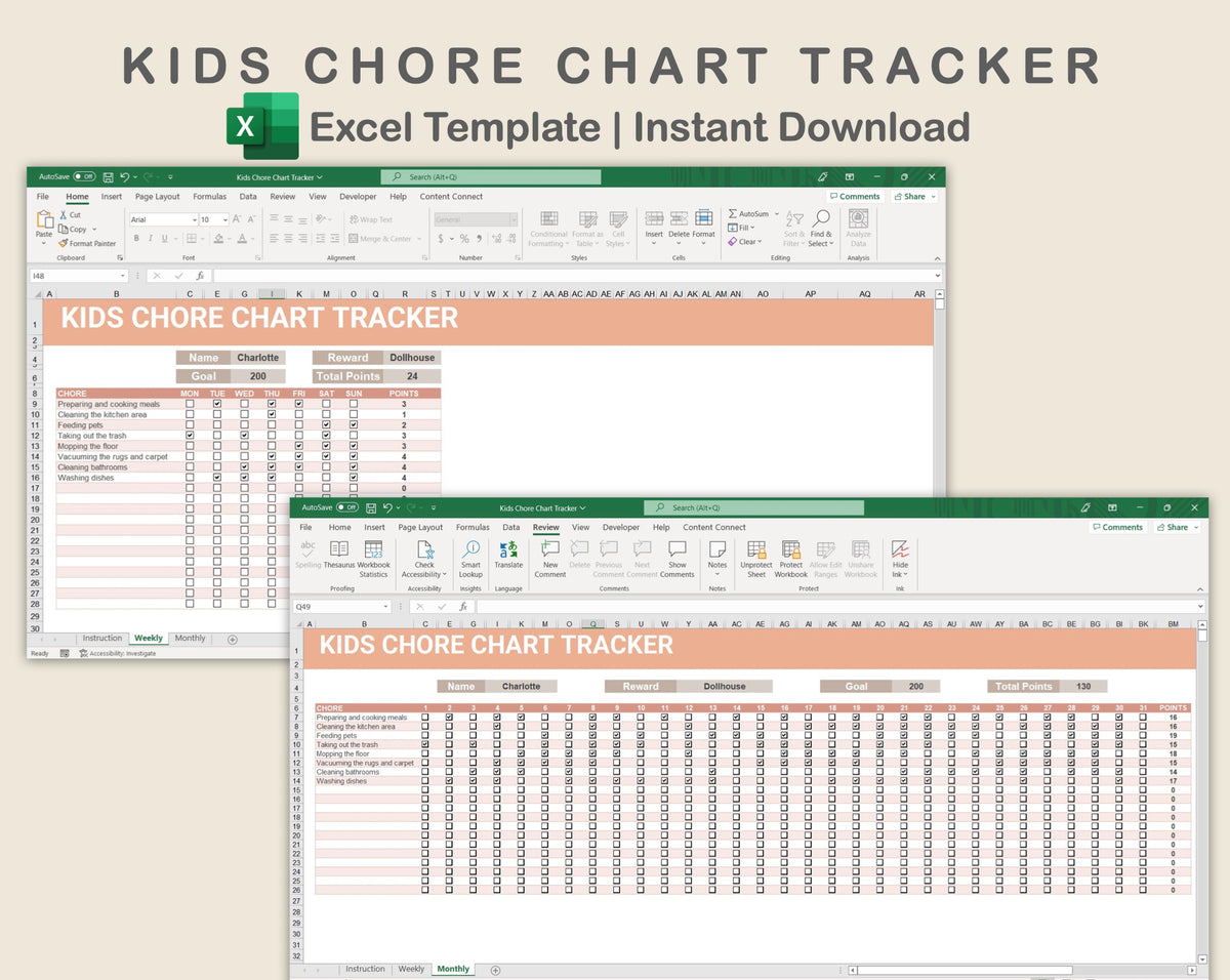 Kids Using Excel Excel - Kids Chore Chart Tracker - Neutral – kjunstudio