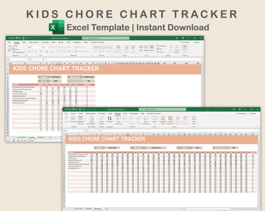 Excel - Kids Chore Chart Tracker - Neutral