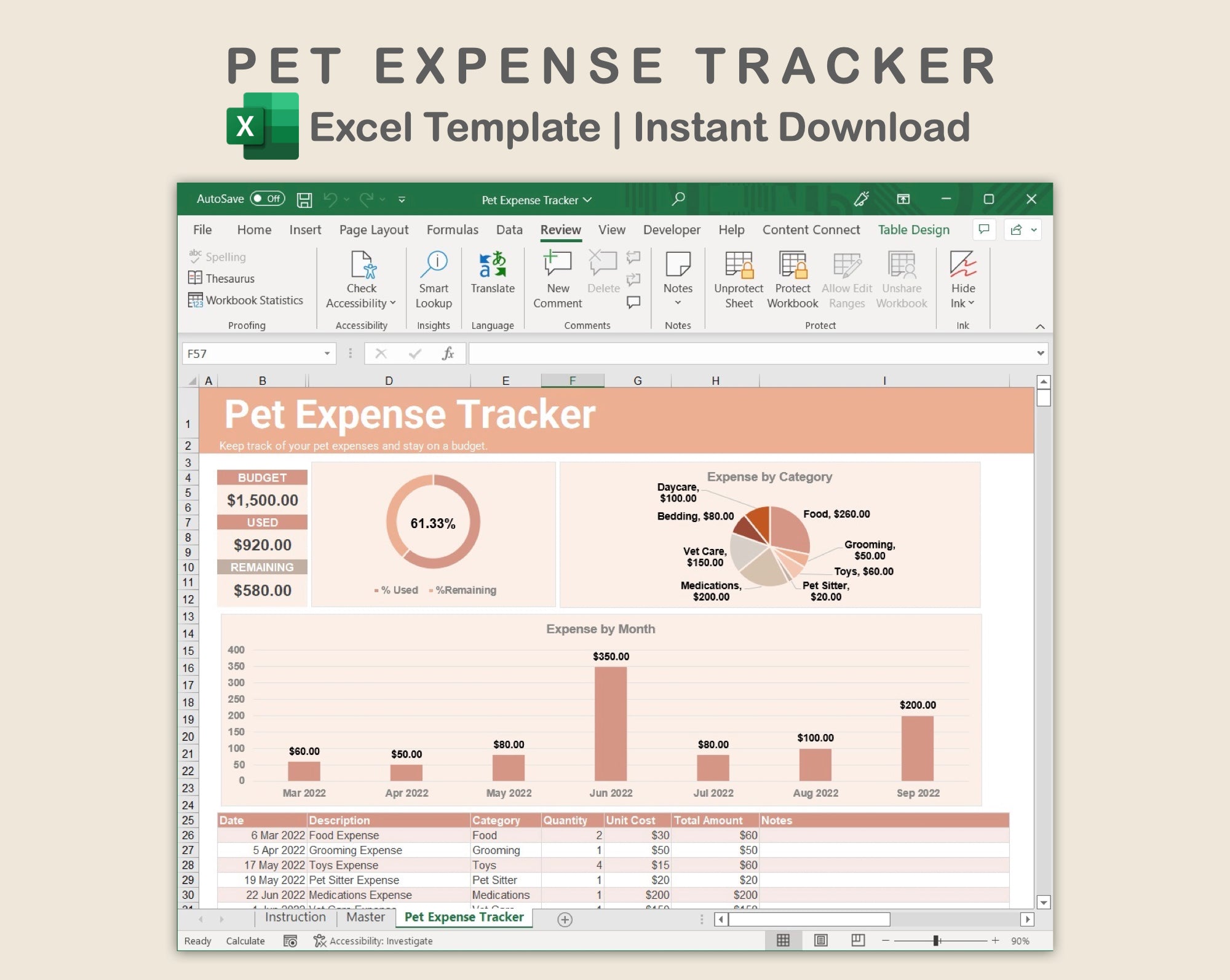 Excel Pet Expense Tracker Neutral Kjunstudio excel-pet-expense-tracker-neutral-kjunstudio