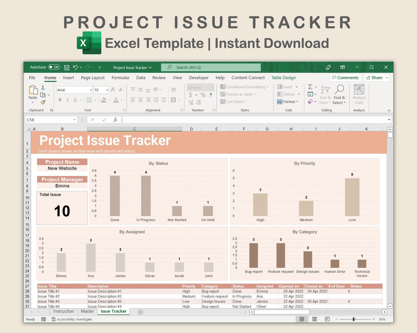 Excel - Project Issue Tracker - Neutral