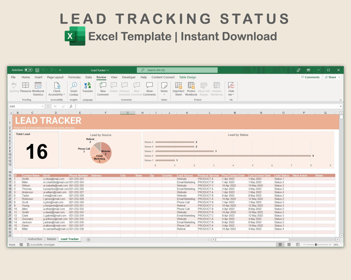 Excel - Lead Tracking Status - Neutral