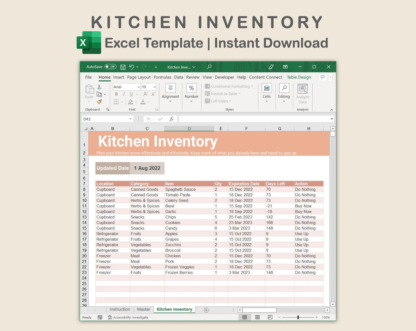 Excel - Kitchen Inventory - Neutral