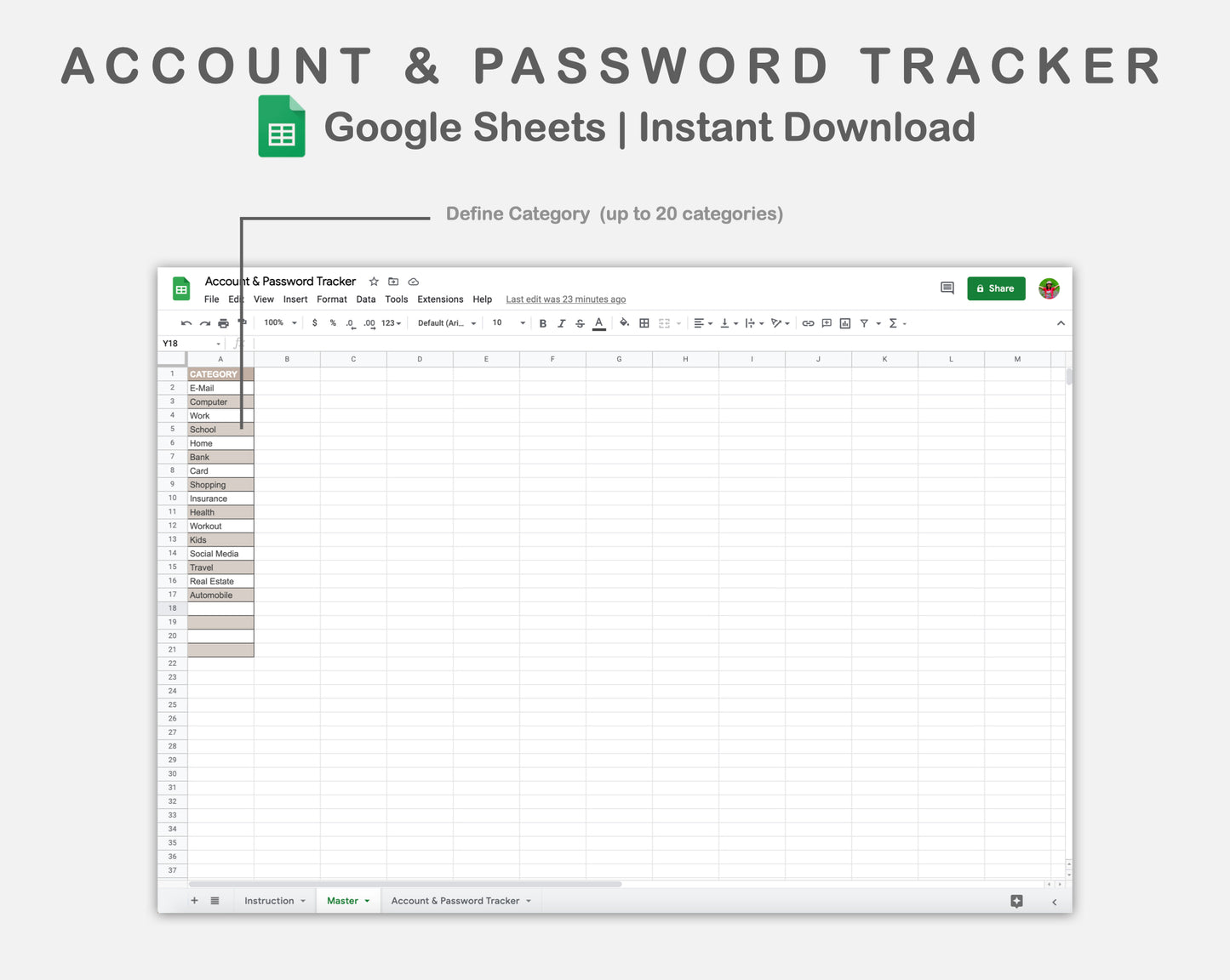 Google Sheets - Account & Password Tracker - Neutral