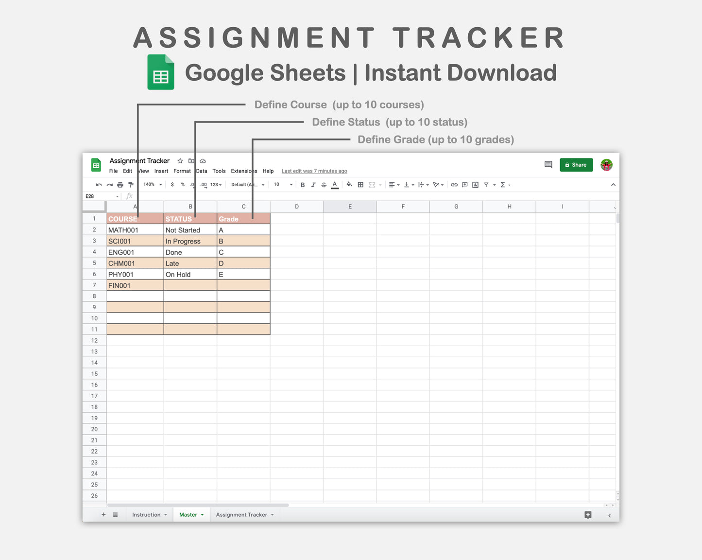 Google Sheets - Assignment Tracker - Sweet