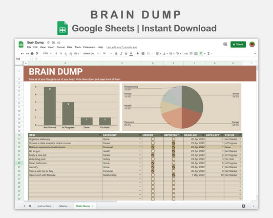 Google Sheets - Brain Dump - Earthy