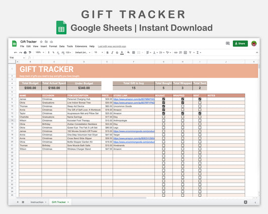 Google Sheets - Gift Tracker - Neutral