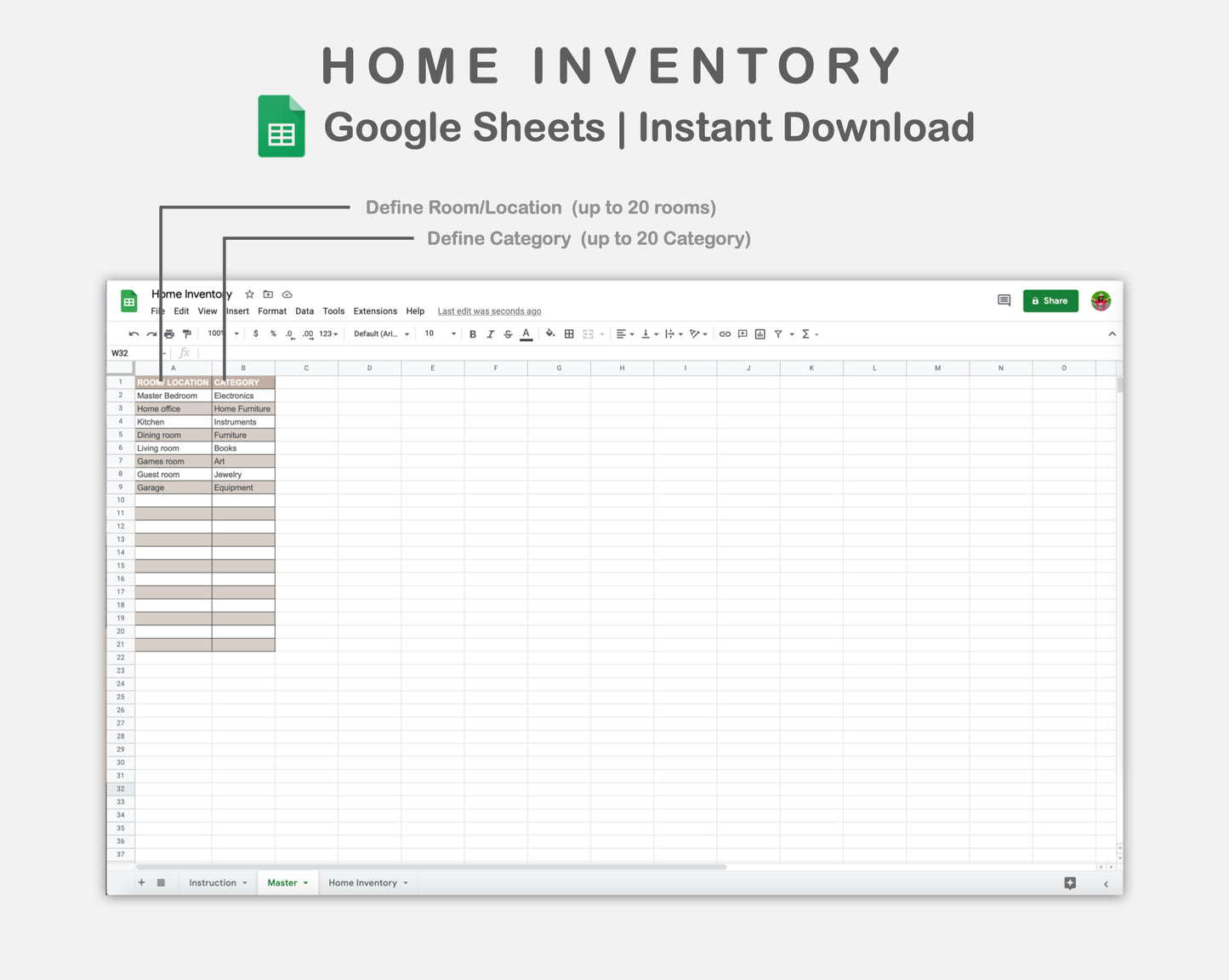 Google Sheets - Home Inventory - Neutral