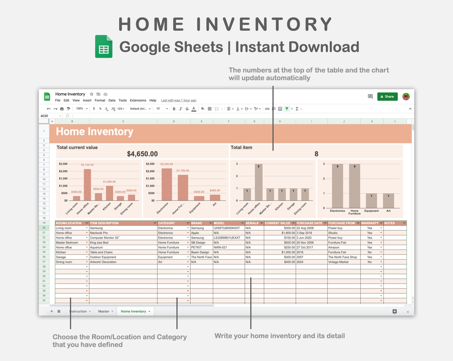 Google Sheets - Home Inventory - Neutral