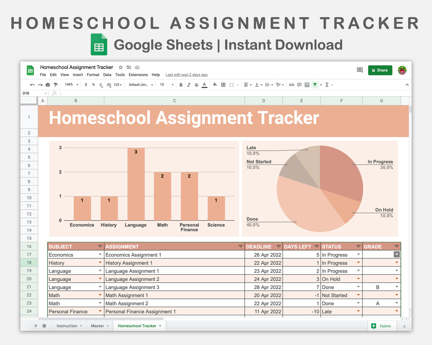 Google Sheets - Homeschool Assignment Tracker - Neutral