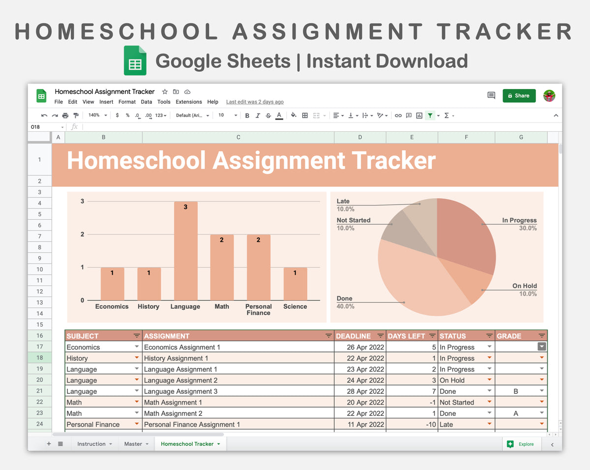 Google Sheets - Homeschool Assignment Tracker - Neutral – kjunstudio