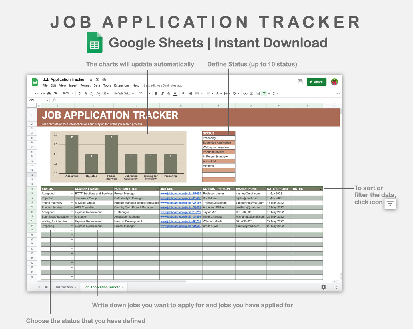 Google Sheets - Job Application Tracker - Earthy