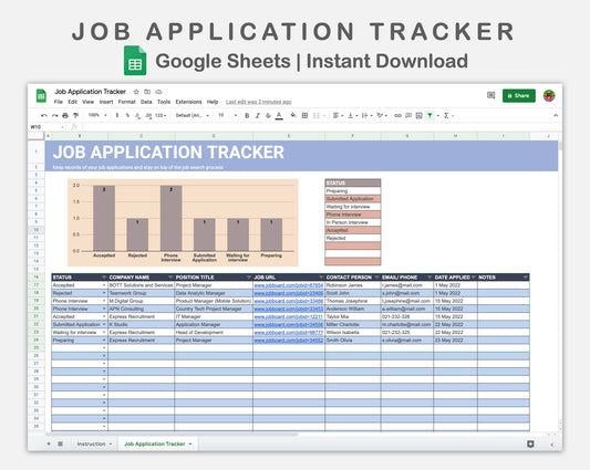 Google Sheets - Job Application Tracker - Sweet