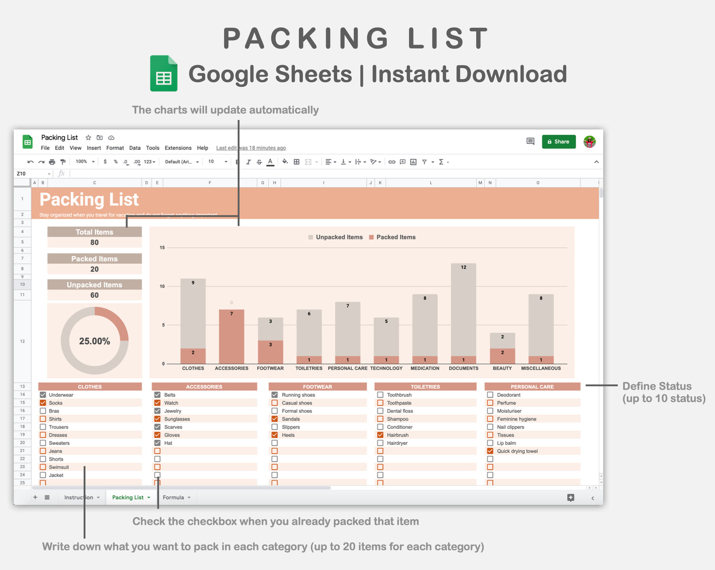 Google Sheets - Packing list - Neutral