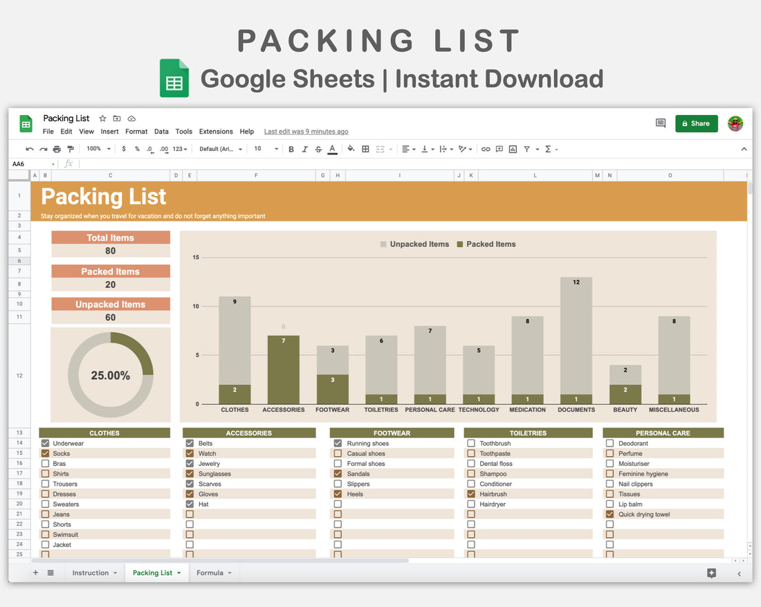 Google Sheets - Packing list - Boho – kjunstudio