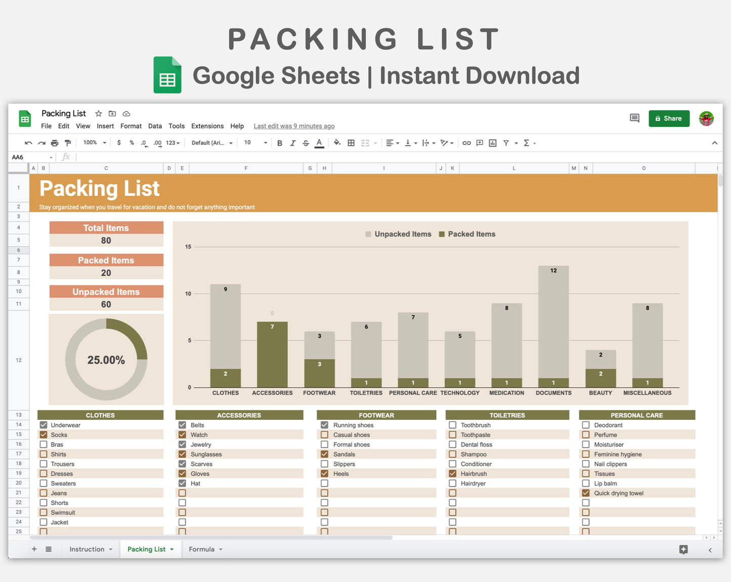 Google Sheets - Packing list - Boho