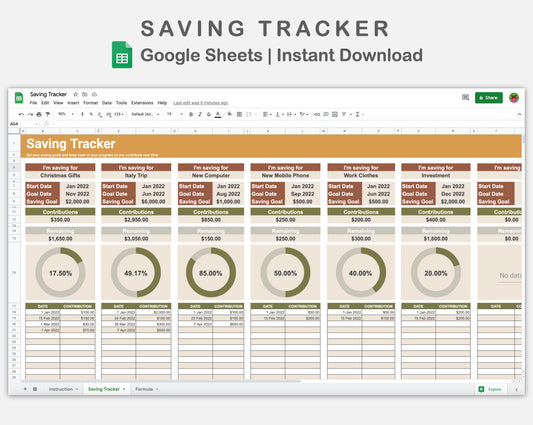 Google Sheets - Savings Tracker - Boho