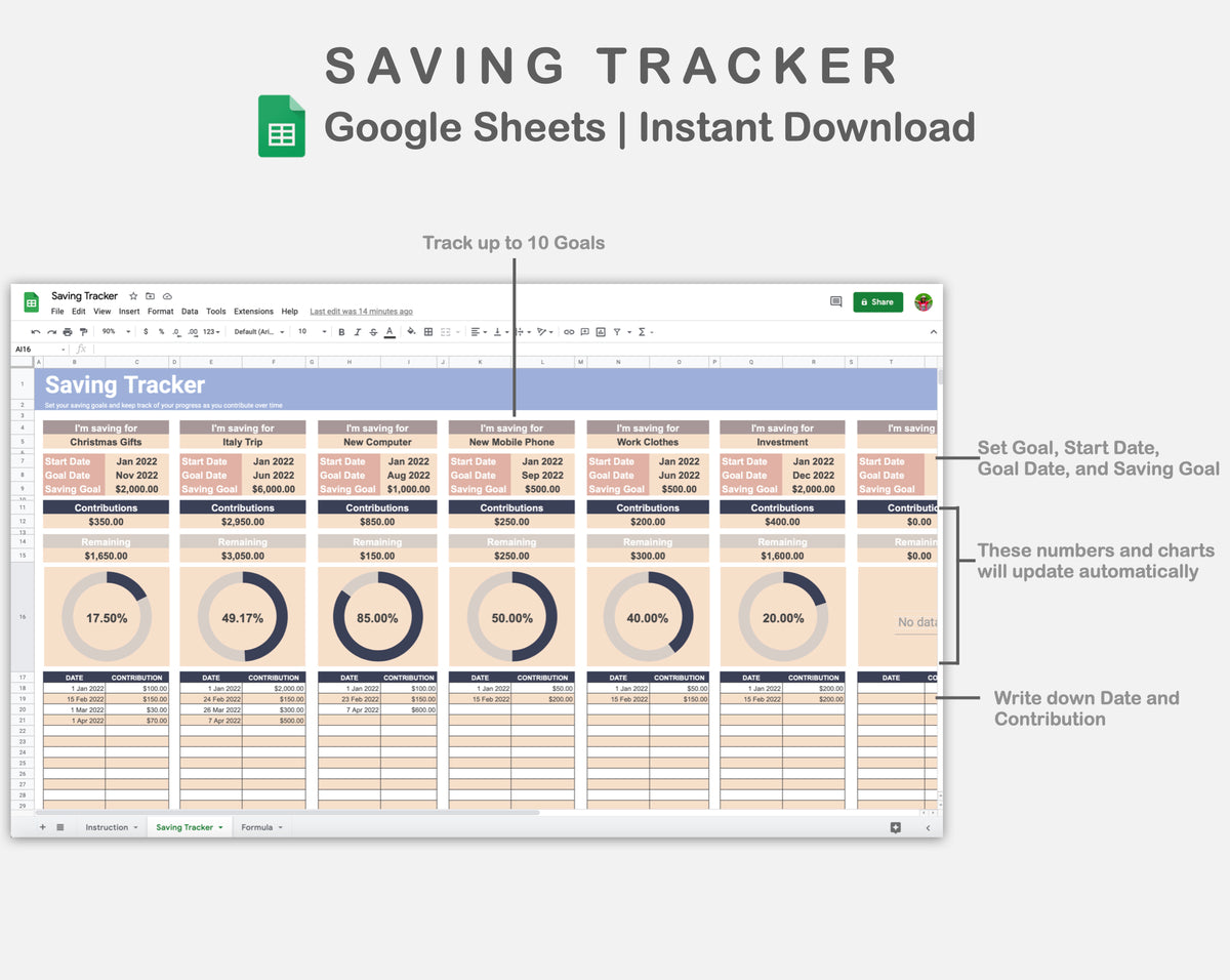 Google Sheets - Savings Tracker - Sweet – kjunstudio