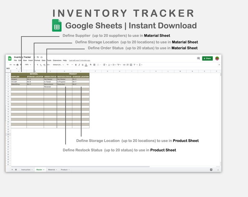 Google Sheets - Inventory Tracker - Boho – kjunstudio