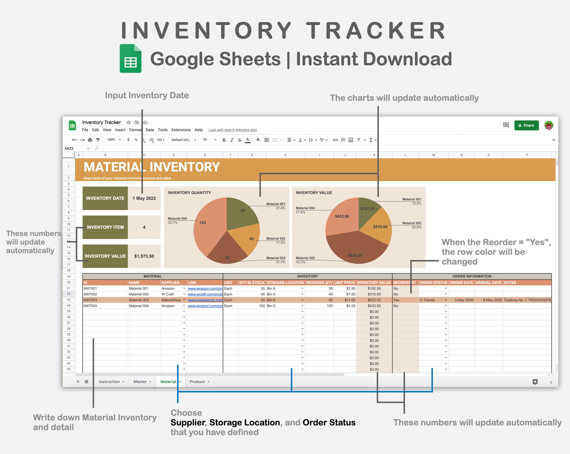 Google Sheets - Inventory Tracker - Boho – kjunstudio