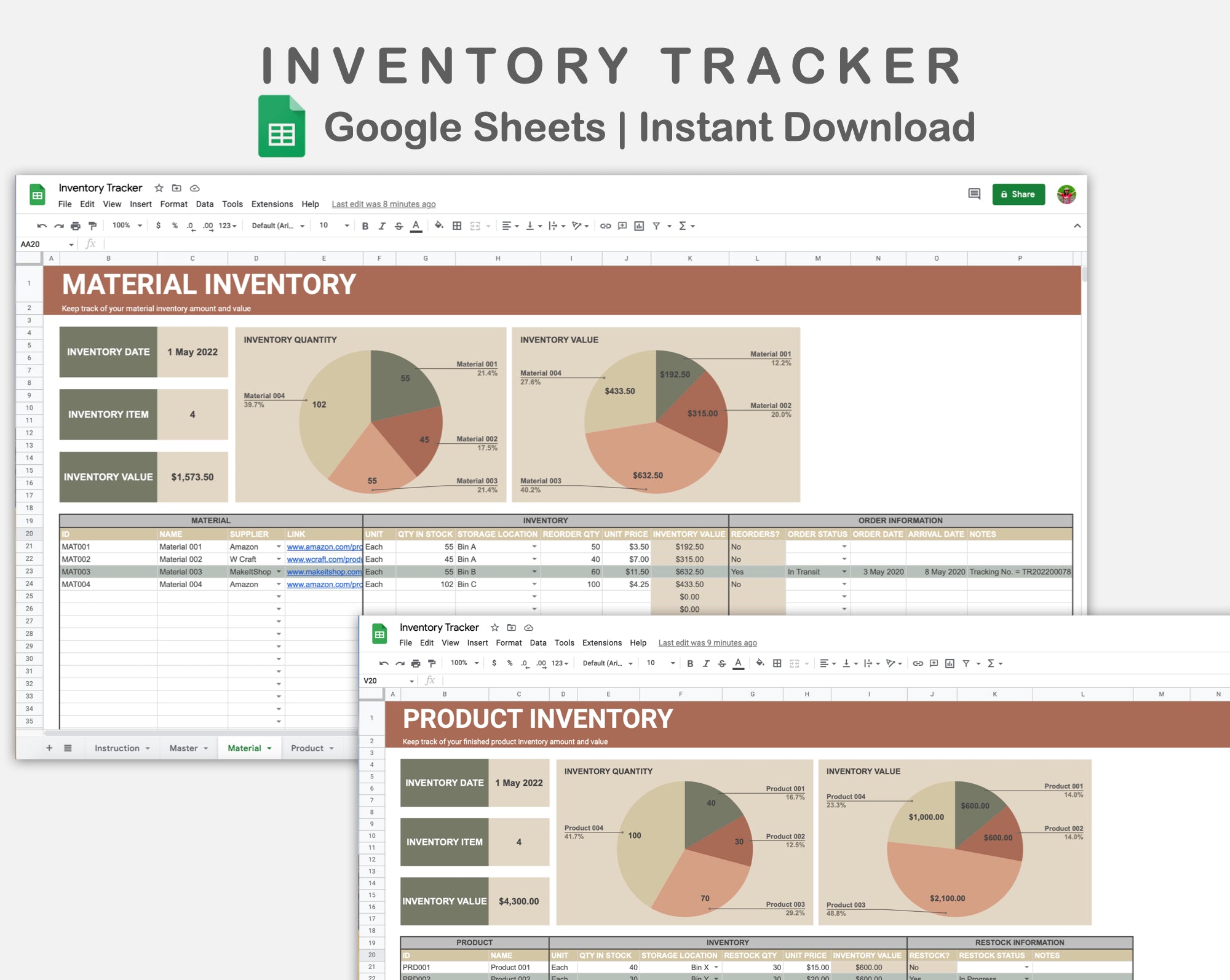 Google Sheets - Inventory Tracker - Earthy – kjunstudio