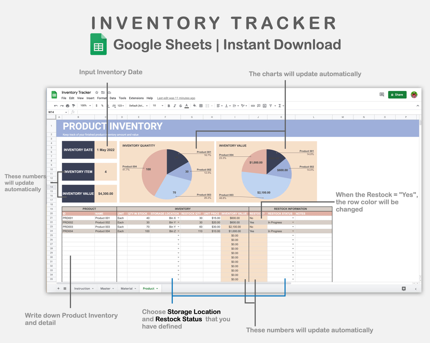 Google Sheets - Inventory Tracker - Sweet