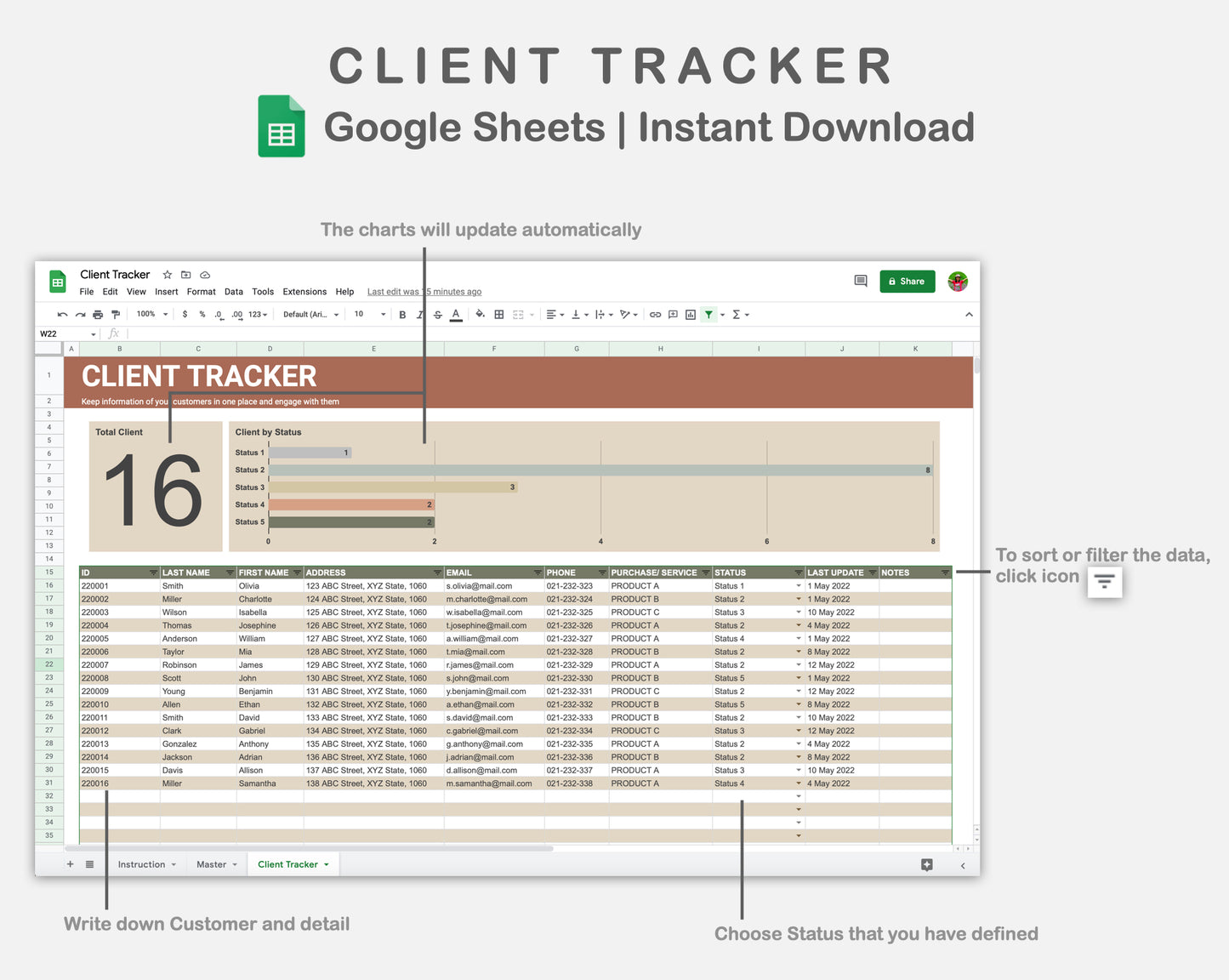 Google Sheets - Client Tracker - Earthy