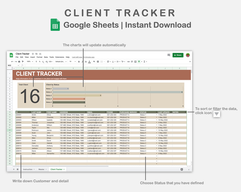 Google Sheets - Client Tracker - Earthy – kjunstudio