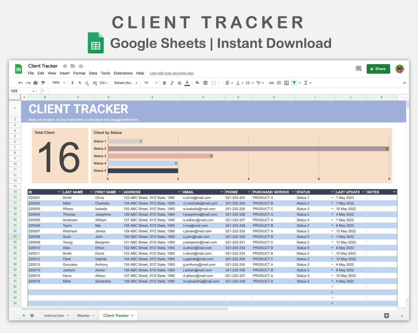 Google Sheets - Client Tracker - Sweet