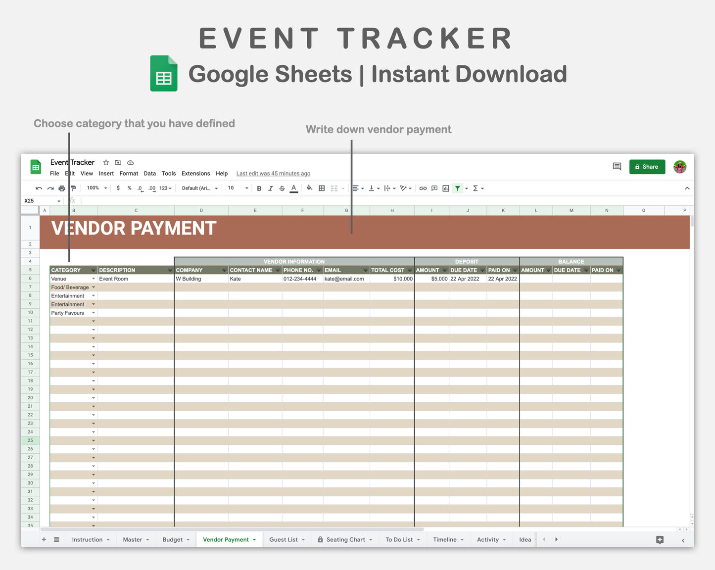 Google Sheets - Event Planner - Earthy