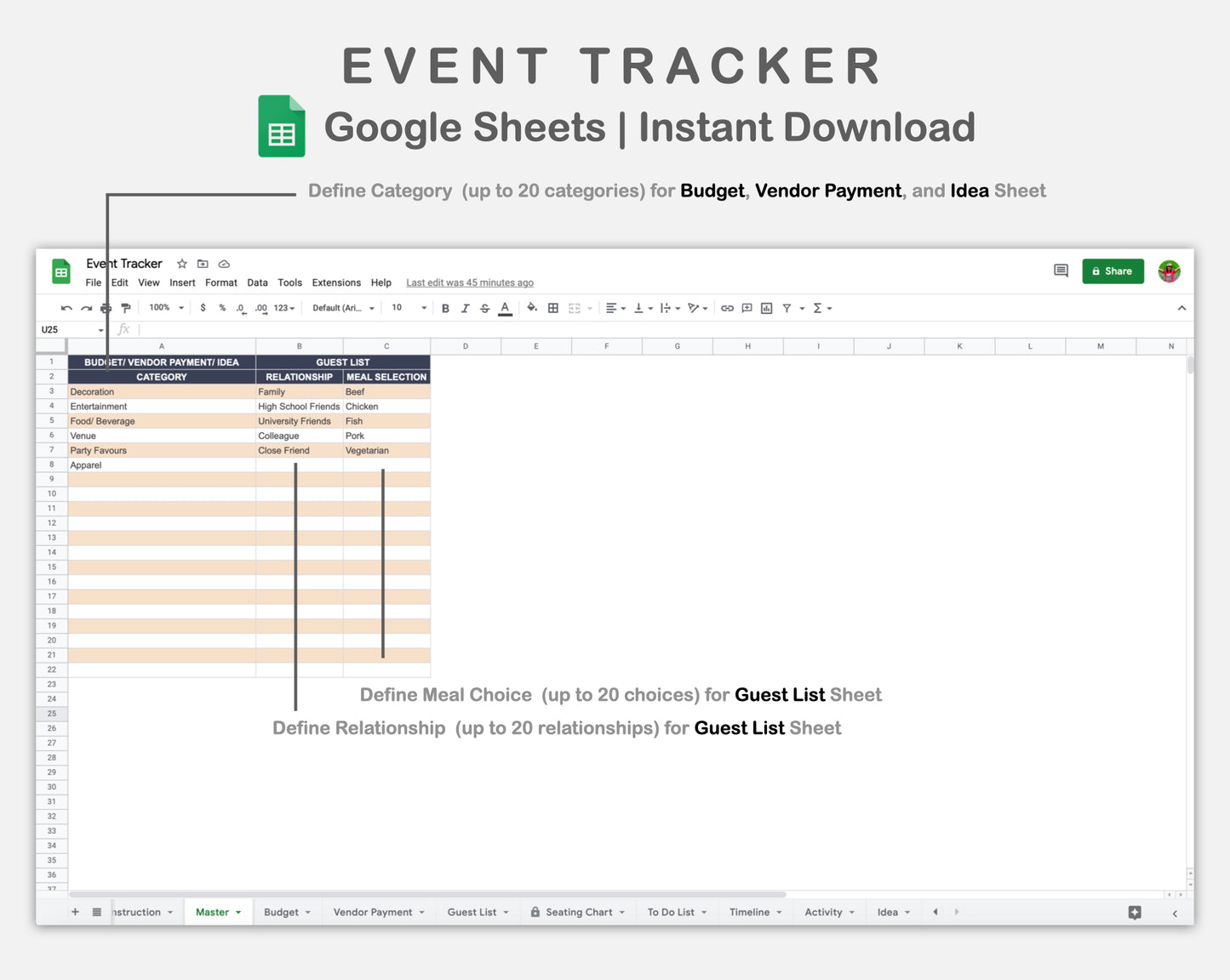 Google Sheets - Event Planner - Sweet