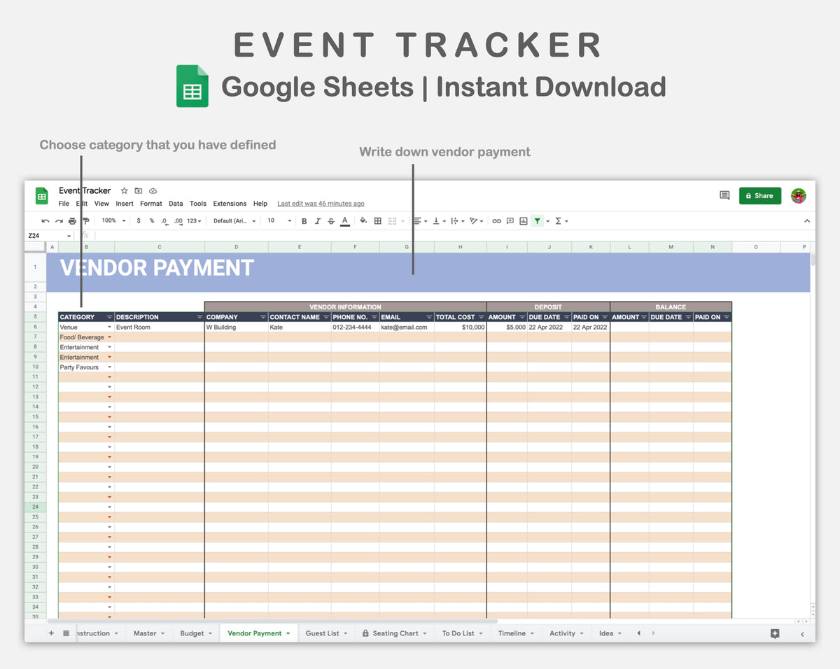 Event Tracker Form Google Sheets - Event Planner - Sweet – kjunstudio