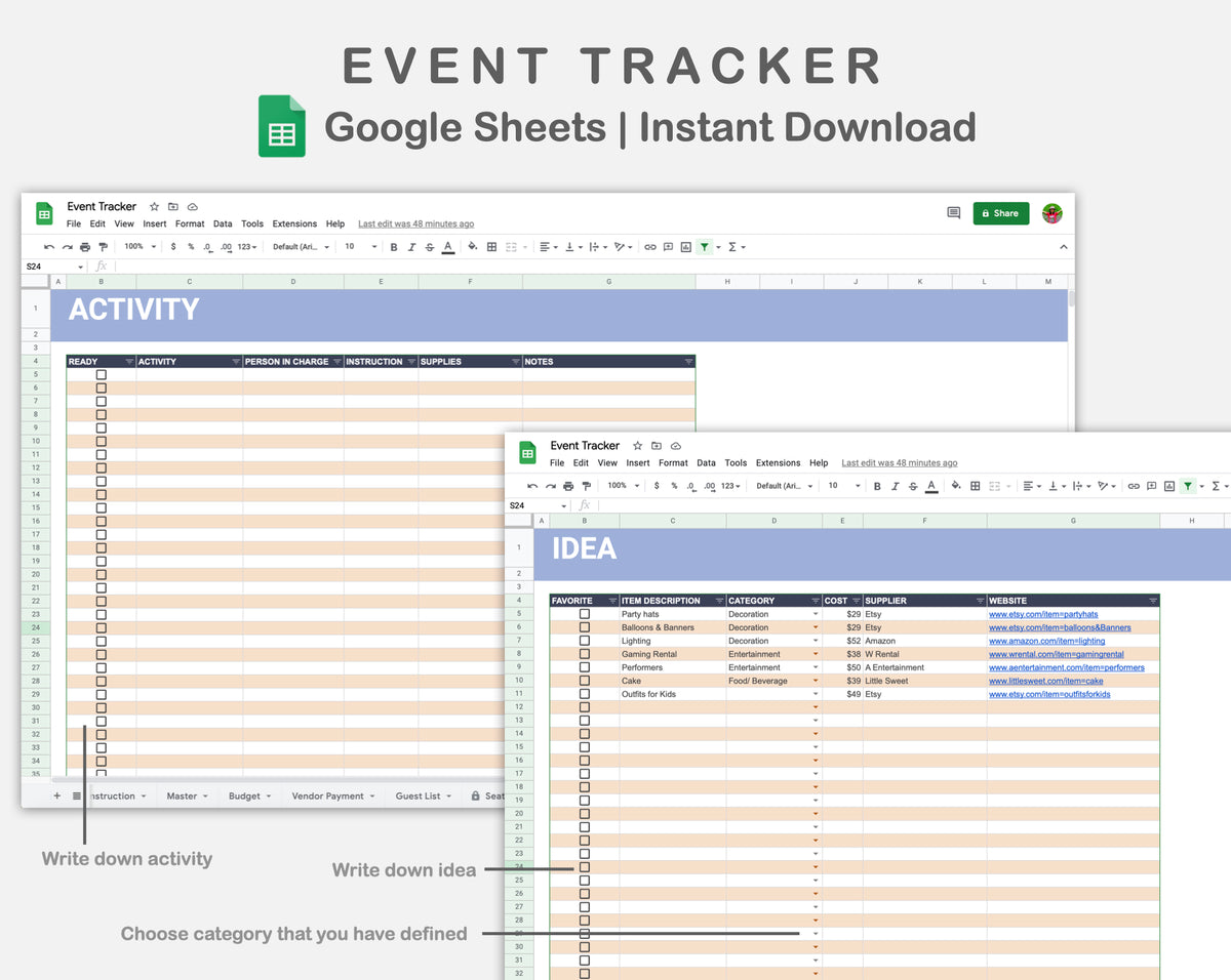 Event Tracker Form Google Sheets - Event Planner - Sweet – kjunstudio